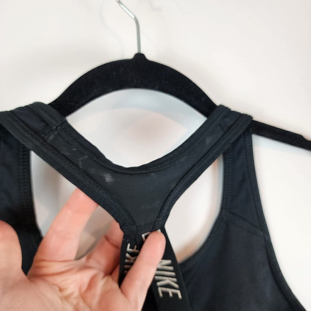 Nike Racerback Crisscross Strappy Sports Bra Black White LOGO Front sz XS - Picture 5 of 11